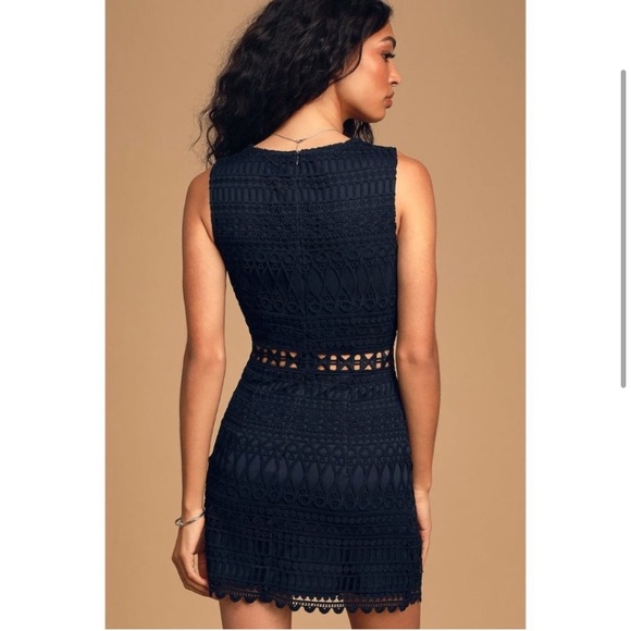 Lulu’s Take Me Dancing Navy Blue Crochet Lace Sleeveless Mini Dress - Picture 5 of 13